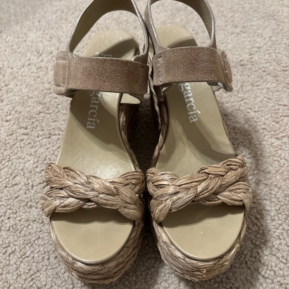 Pedro Garcia Platform Suede Cork Wedge Sandal